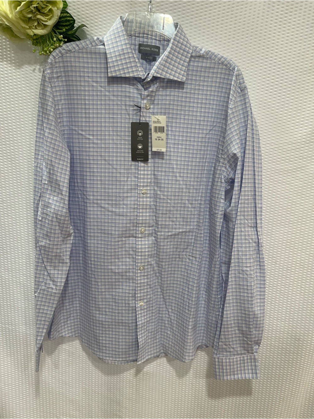 Michael Kors Men's Blue Plaid Dress Shirt